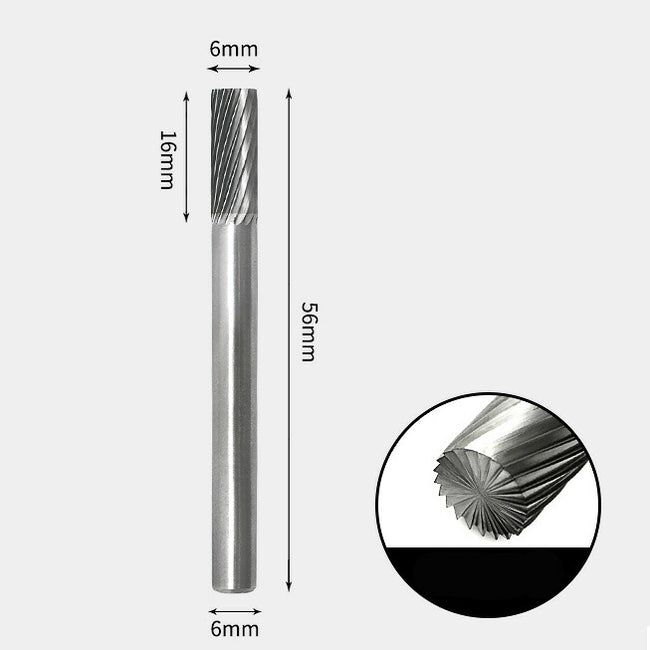 6 x 16mm 円筒型 エンドカット付 シングルカット シャンク径 6mm 超硬 ロータリーバー リュータービット 超硬バー