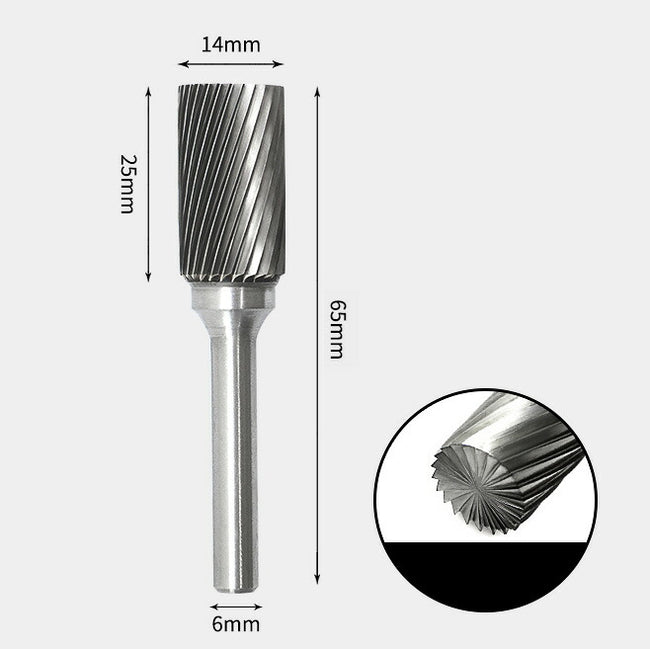 14 x 25mm 円筒型 エンドカット付 シングルカット シャンク径 6mm 超硬 ロータリーバー リュータービット 超硬バー