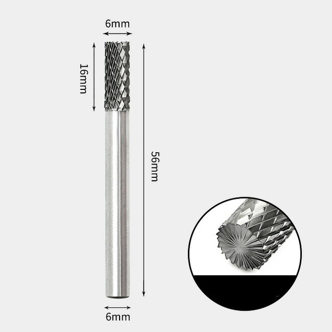 6 x 16mm 円筒型 エンドカット付 ダブルカット シャンク径 6mm 超硬 ロータリーバー リュータービット 超硬バー