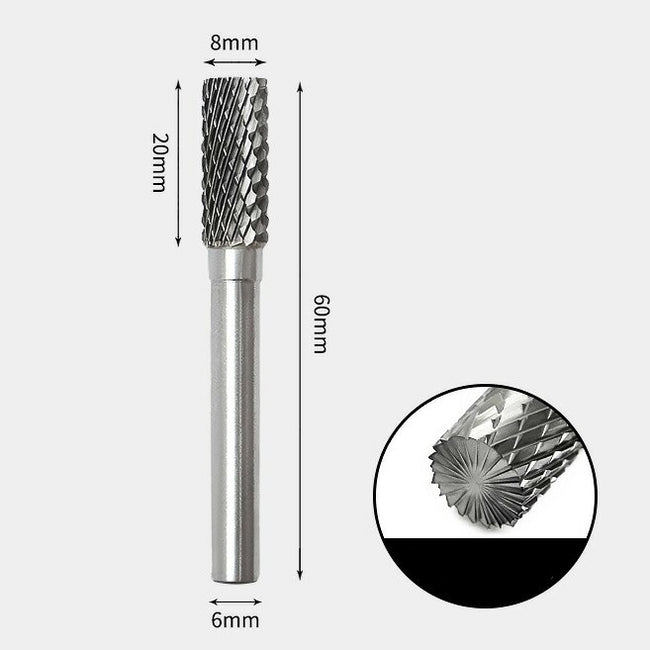 8 x 20mm 円筒型 エンドカット付 ダブルカット シャンク径 6mm 超硬 ロータリーバー リュータービット 超硬バー