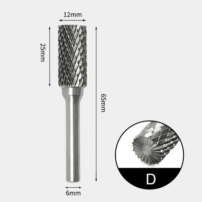 12 x 25mm 円筒型 エンドカット付 ダブルカット シャンク径 6mm 超硬 ロータリーバー リュータービット 超硬バー