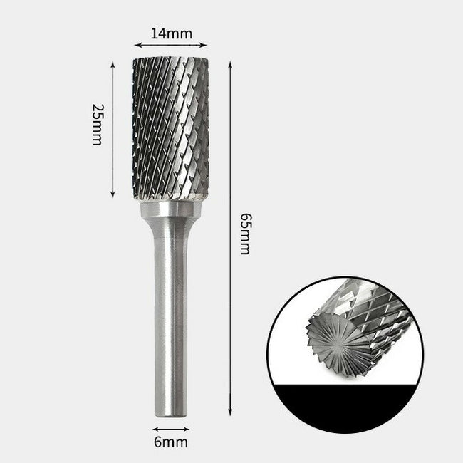 14 x 25mm 円筒型 エンドカット付 ダブルカット シャンク径 6mm 超硬 ロータリーバー リュータービット 超硬バー