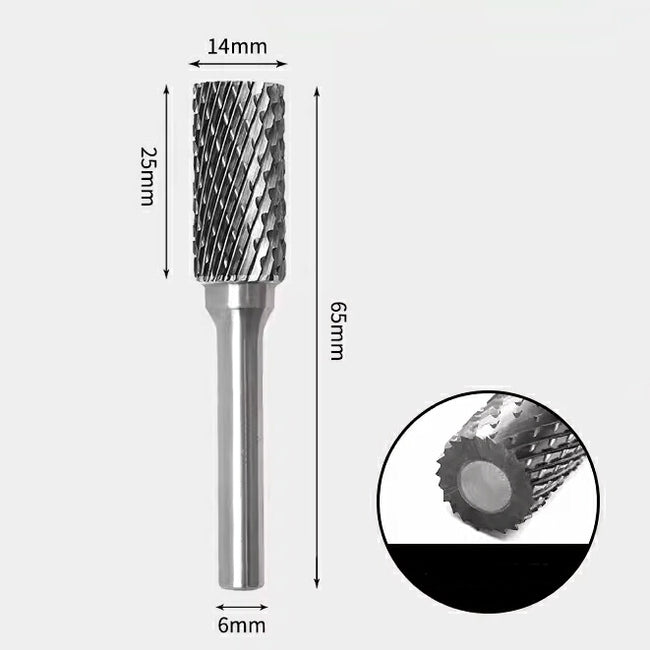 14 x 25mm 円筒型 ダブルカット シャンク径 6mm 超硬 ロータリーバー リュータービット 超硬バー