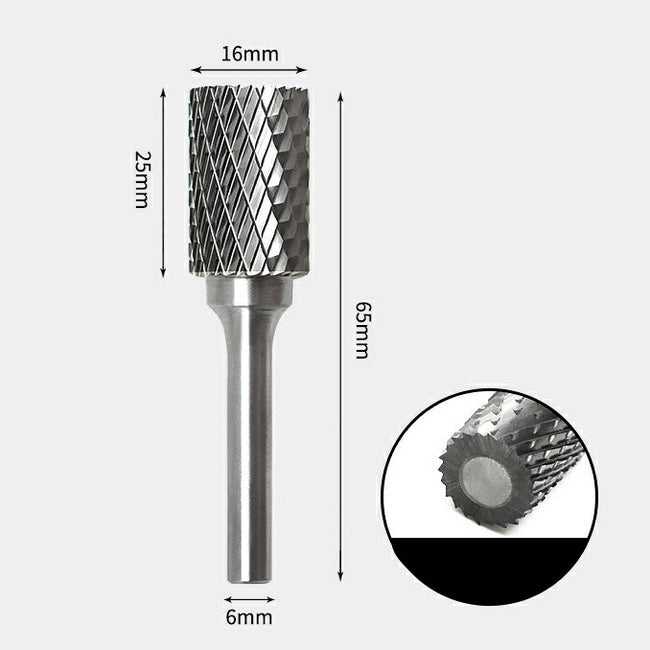 16 x 25mm 円筒型 ダブルカット シャンク径 6mm 超硬 ロータリーバー リュータービット 超硬バー