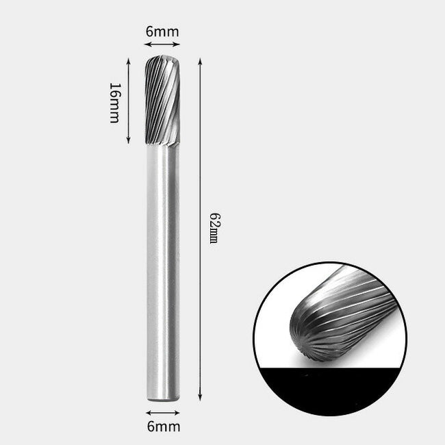 6 x 16mm 先丸円筒型 シングルカット シャンク径 6mm 超硬 ロータリーバー リュータービット 超硬バー