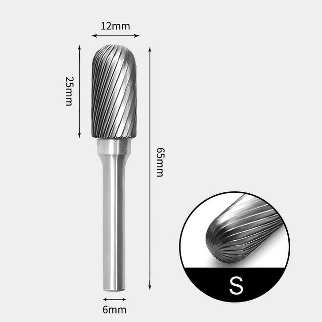 12 x 25mm 先丸円筒型 シングルカット シャンク径 6mm 超硬 ロータリーバー リュータービット 超硬バー