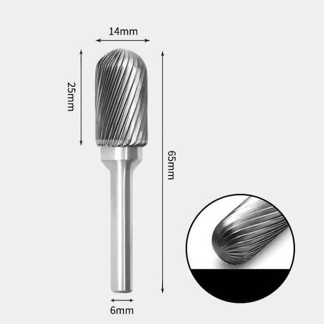 14 x 25mm 先丸円筒型 シングルカット シャンク径 6mm 超硬 ロータリーバー リュータービット 超硬バー