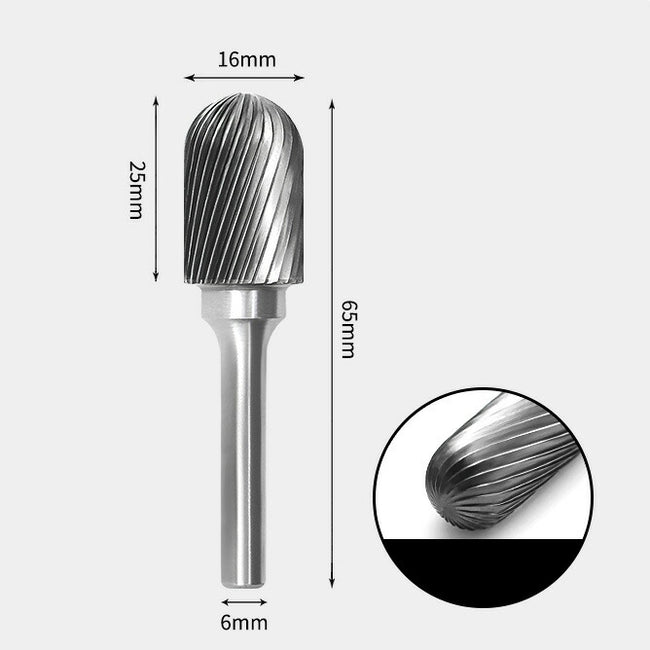 16 x 25mm 先丸円筒型 シングルカット シャンク径 6mm 超硬 ロータリーバー リュータービット 超硬バー