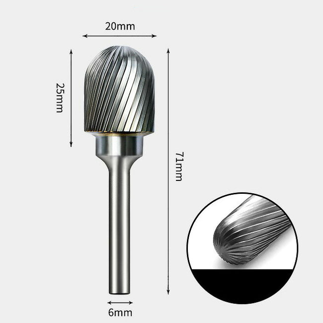 20 x 25mm 先丸円筒型 シングルカット シャンク径 6mm 超硬 ロータリーバー リュータービット 超硬バー