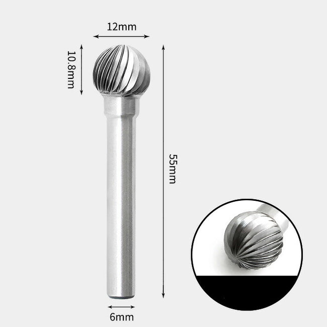 12 x 10mm 球型 シングルカット シャンク径 6mm 超硬 ロータリーバー リュータービット 超硬バー