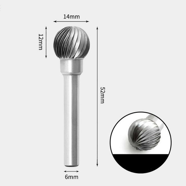 14 x 12mm 球型 シングルカット シャンク径 6mm 超硬 ロータリーバー リュータービット 超硬バー