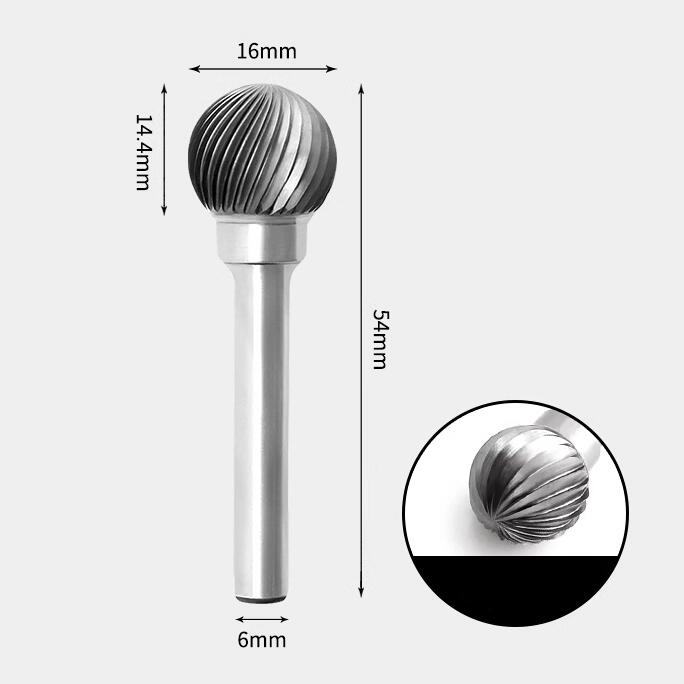 16 x 14mm 球型 シングルカット シャンク径 6mm 超硬 ロータリーバー リュータービット 超硬バー