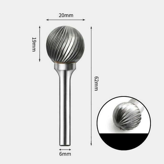 20 x 19mm 球型 シングルカット シャンク径 6mm 超硬 ロータリーバー リュータービット 超硬バー