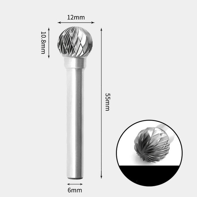 12 x 10mm 球型 ダブルカット シャンク径 6mm 超硬 ロータリーバー リュータービット 超硬バー