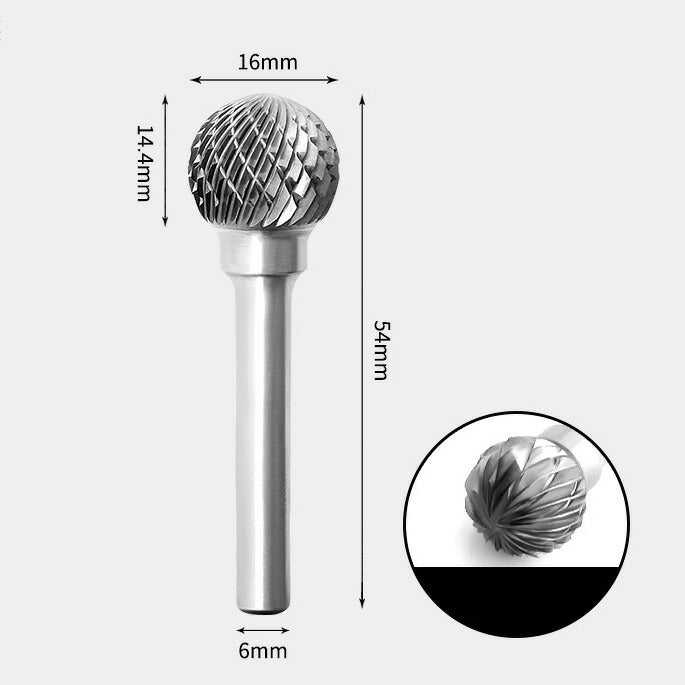 16 x 14mm 球型 ダブルカット シャンク径 6mm 超硬 ロータリーバー リュータービット 超硬バー