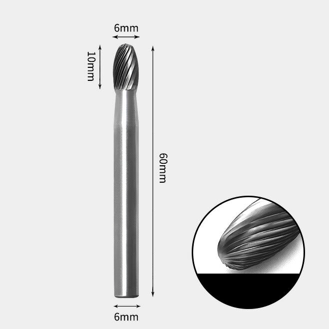 6 x 10mm 卵型 シングルカット シャンク径 6mm 超硬 ロータリーバー リュータービット 超硬バー