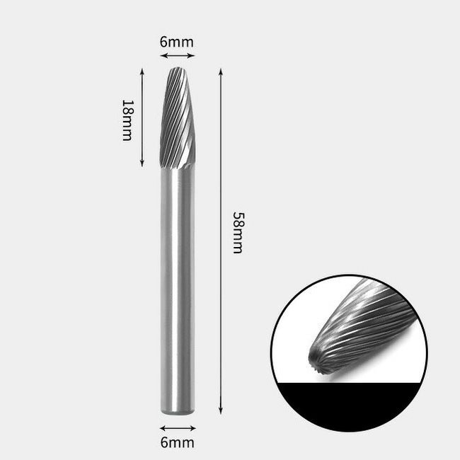 6 x 18mm 砲弾型 シングルカット シャンク径 6mm 超硬 ロータリーバー リュータービット 超硬バー