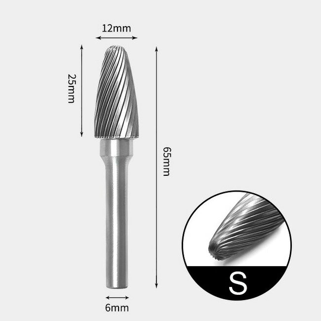 12 x 25mm 砲弾型 シングルカット シャンク径 6mm 超硬 ロータリーバー リュータービット 超硬バー