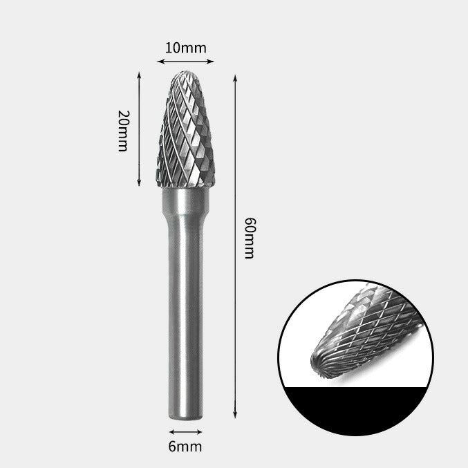 10 x 20mm 砲弾型 ダブルカット シャンク径 6mm 超硬 ロータリーバー リュータービット 超硬バー