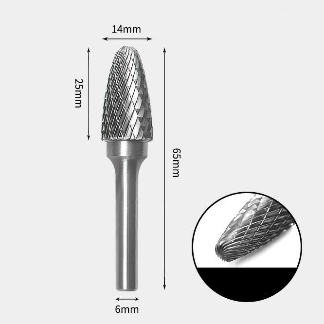 14 x 25mm 砲弾型 ダブルカット シャンク径 6mm 超硬 ロータリーバー リュータービット 超硬バー
