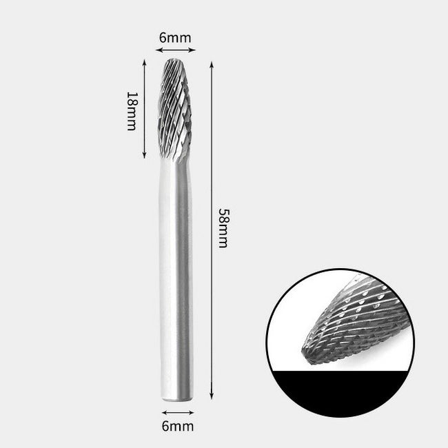 6 x 18mm 楕円型 ダブルカット シャンク径 6mm 超硬 ロータリーバー リュータービット 超硬バー