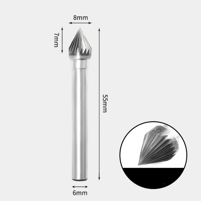 8 x 7mm 60度 テーパー型 シングルカット シャンク径 6mm 超硬 ロータリーバー リュータービット 超硬バー