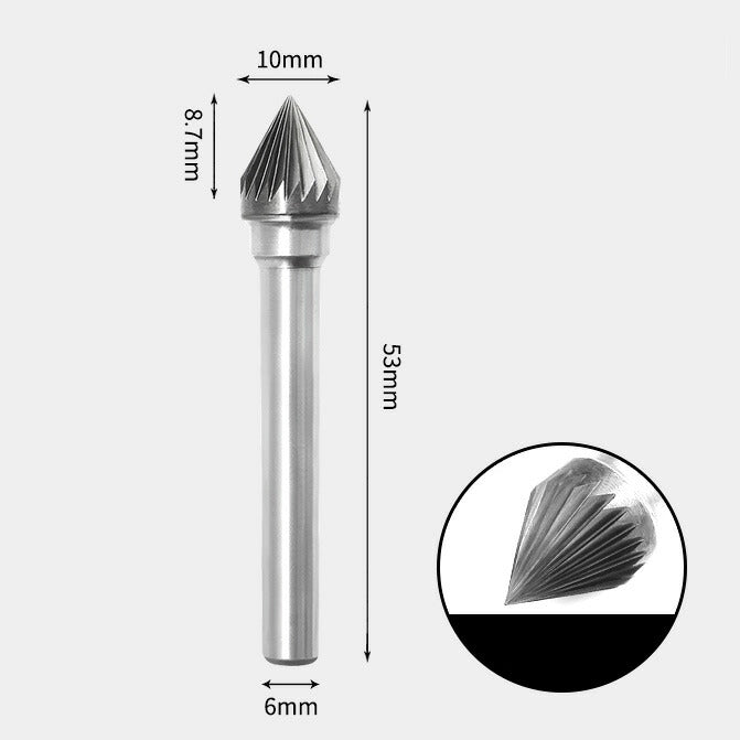 10 x 8mm 60度 テーパー型 シングルカット シャンク径 6mm 超硬 ロータリーバー リュータービット 超硬バー