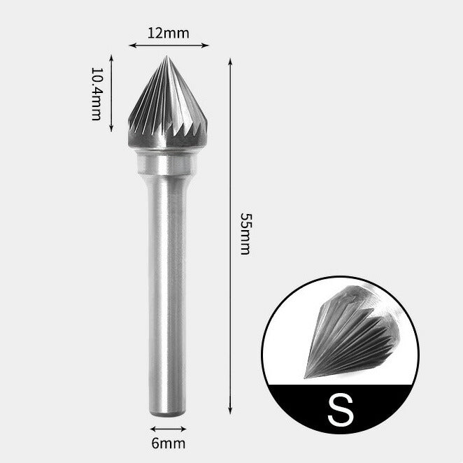 12 x 10mm 60度 テーパー型 シングルカット シャンク径 6mm 超硬 ロータリーバー リュータービット 超硬バー