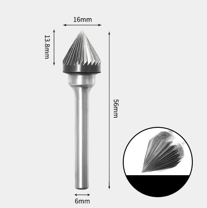 16 x 13mm 60度 テーパー型 シングルカット シャンク径 6mm 超硬 ロータリーバー リュータービット 超硬バー