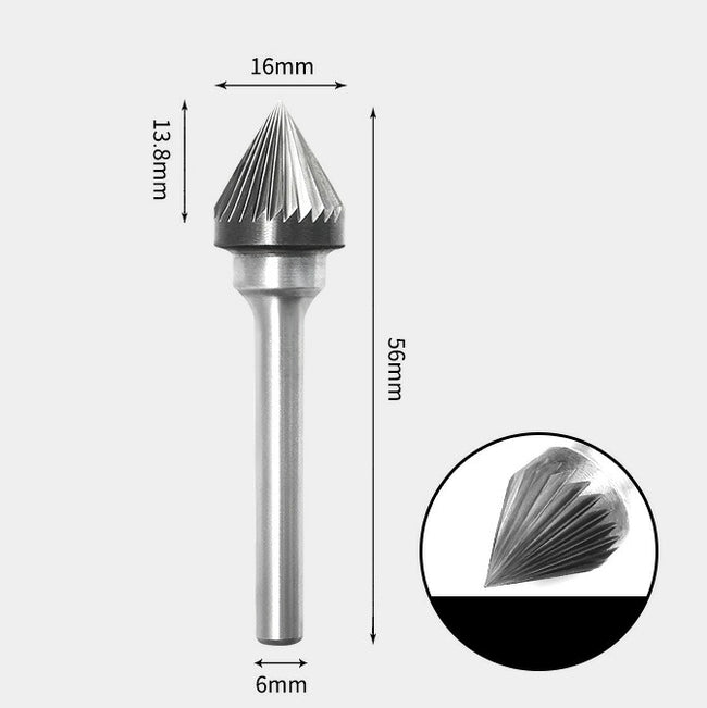 16 x 13mm 60度 テーパー型 シングルカット シャンク径 6mm 超硬 ロータリーバー リュータービット 超硬バー