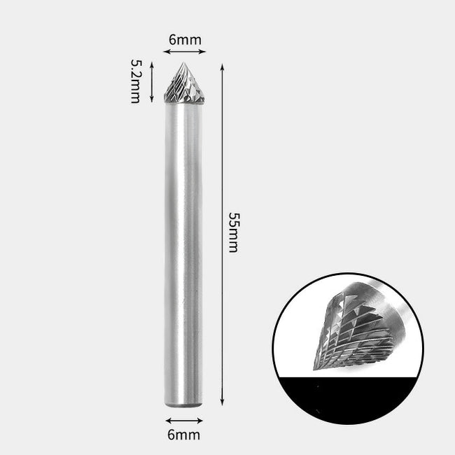 6 x 5mm 60度 テーパー型 ダブルカット シャンク径 6mm 超硬 ロータリーバー リュータービット 超硬バー