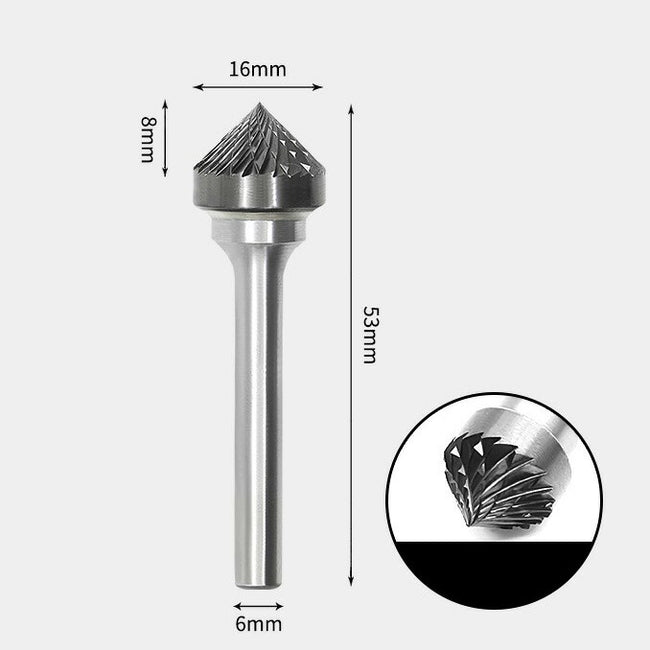 16 x 8mm 90度 テーパー型 ダブルカット シャンク径 6mm 超硬 ロータリーバー リュータービット 超硬バー