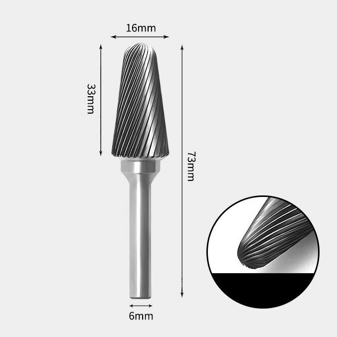 16 x 33mm ツクシ型 シングルカット シャンク径 6mm 超硬 ロータリーバー リュータービット 超硬バー