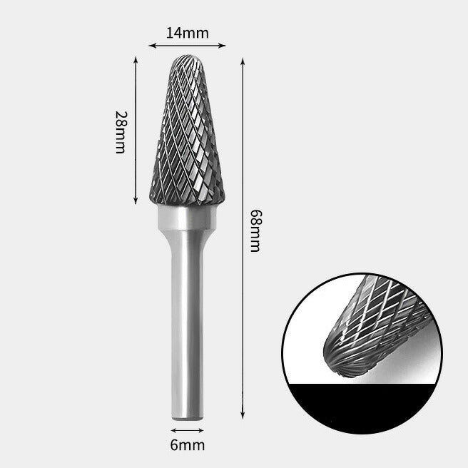 14 x 28mm ツクシ型 ダブルカット シャンク径 6mm 超硬 ロータリーバー リュータービット 超硬バー