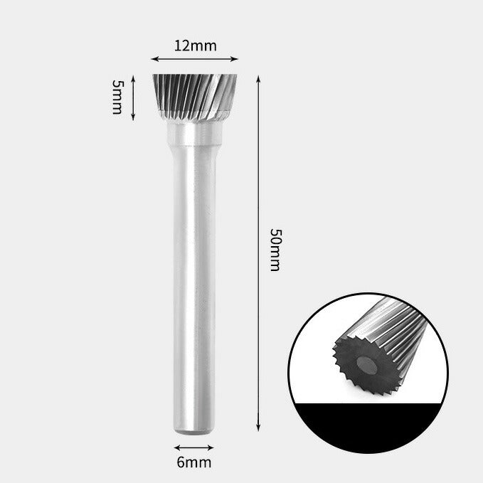 12 x 5mm 逆円錐型 シングルカット シャンク径 6mm 超硬 ロータリーバー リュータービット 超硬バー