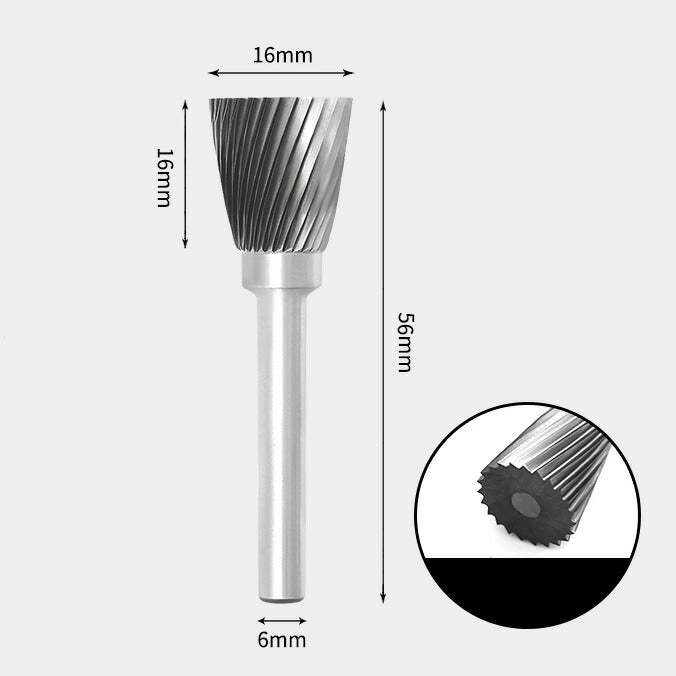 16 x 16mm 逆円錐型 シングルカット シャンク径 6mm 超硬 ロータリーバー リュータービット 超硬バー