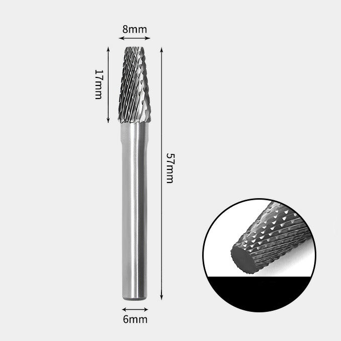 8 x 17mm テーパー型 ダブルカット シャンク径 6mm 超硬 ロータリーバー リュータービット 超硬バー