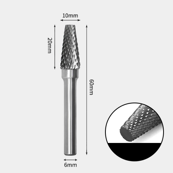 10 x 20mm テーパー型 ダブルカット シャンク径 6mm 超硬 ロータリーバー リュータービット 超硬バー