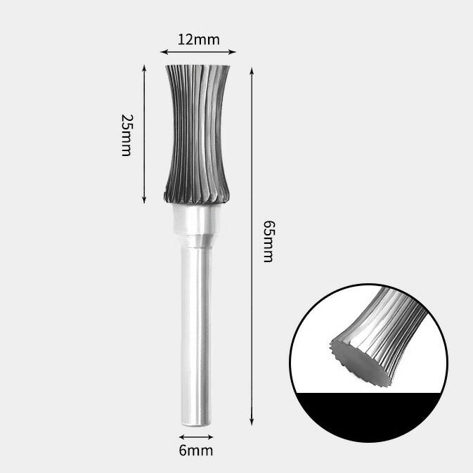 12 x 25mm くびれ型 シャンク径 6mm 超硬 ロータリーバー リュータービット 超硬バー