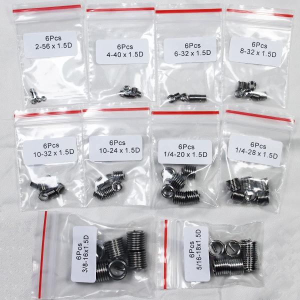 計60個入 ユニファイ ステンレス鋼 インサート セット #2-#10 1/4"-3/8" ねじ山修理